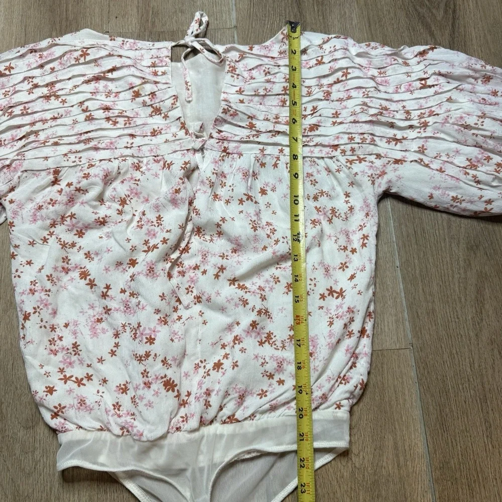 Free People Dessa Floral Pink Puff Sleeves Bodysuit‎ Small